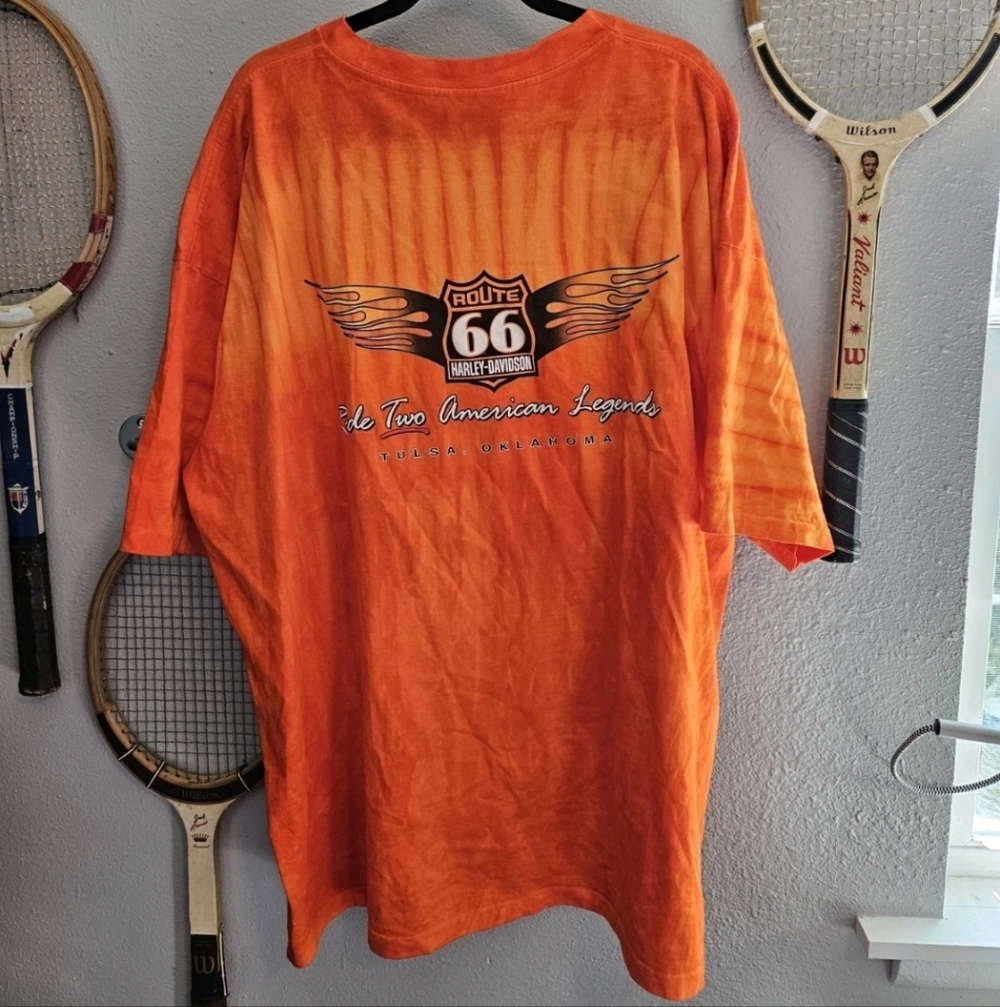 Men’s Harley Davidson orange Tie Dye Route 66 logo T-shirt 3x